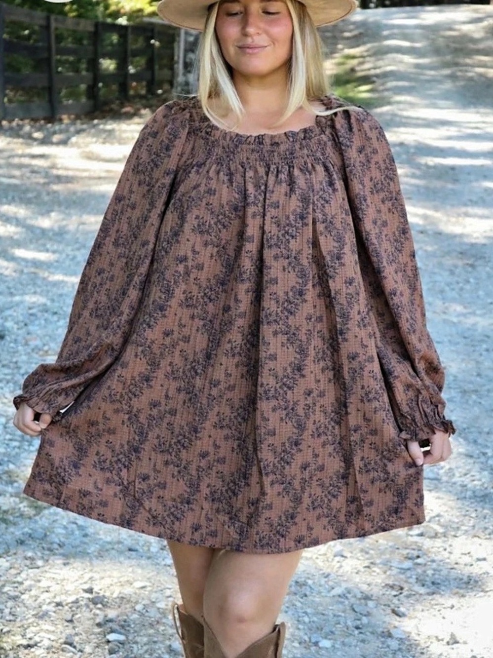 In February Floral Mini Dress Brown & Blue Small
